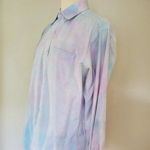 Mens Painted tie dye collared work Shirt cotton white blue purple pink med large